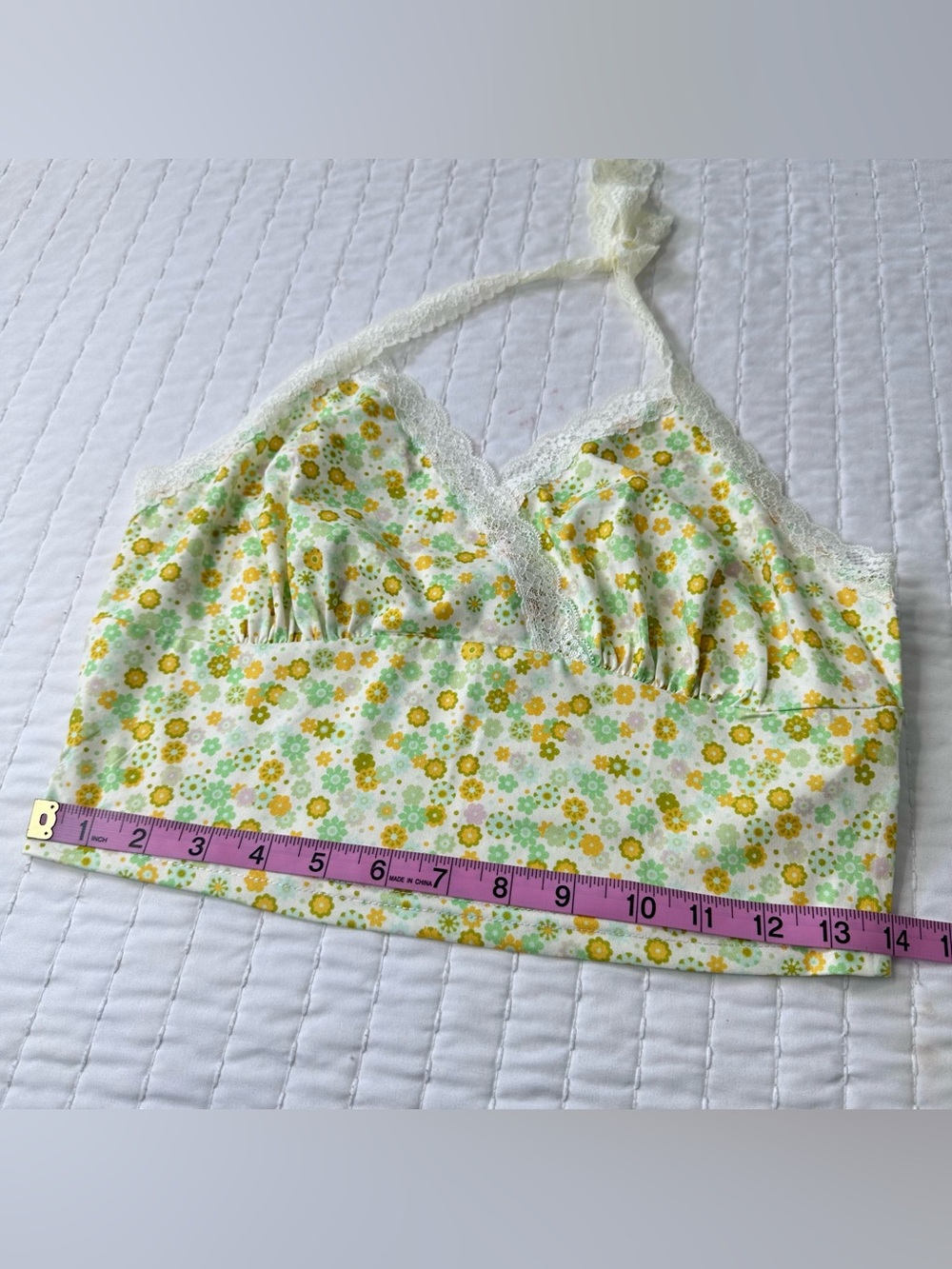 Set of 3 Multicolor Red , Blue And Yellow Lace-Trim Ribbed Camisole Crop Top M - Picture 10 of 13